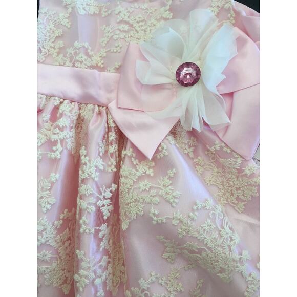 Blueberi Boulevard Pink Flower Bow Lace Overlay Sleeveless Girls Dress Size 18M - Picture 3 of 4